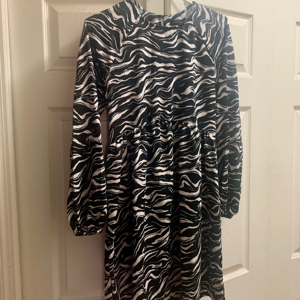 ASOS River Island abstract print smock mini dress in black size ten NWT